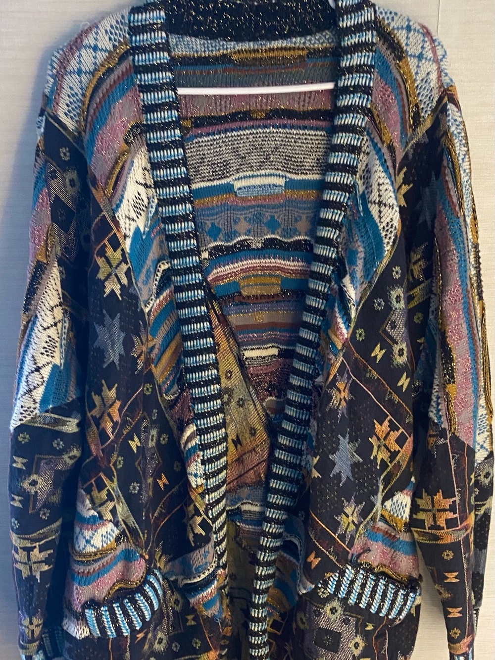 Vintage Coogi Style Knit Cardigan Sweater | Multicolor Abstract Ladies